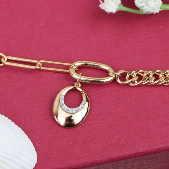 Chunky Rose Gold Chain Bracelet with Dangle Charm Accent, XPBL0722 - Picture 3 of 12